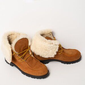 New Escada Brown Suede & Fur Lace Up  Ankle Boots (Women's 8.5) *RARE*